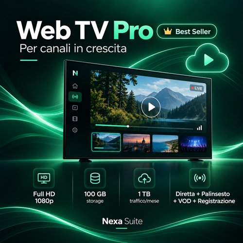 Piano Web TV Pro Nexa Suite Full HD per canali streaming professionali