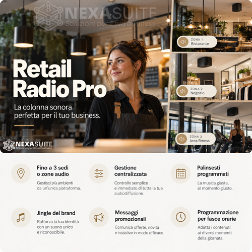 Retail Radio Pro per la gestione centralizzata di più sedi e zone audio